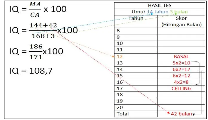Gambar 3.11. Contoh perhitungan IQ algoritma Binet Simon