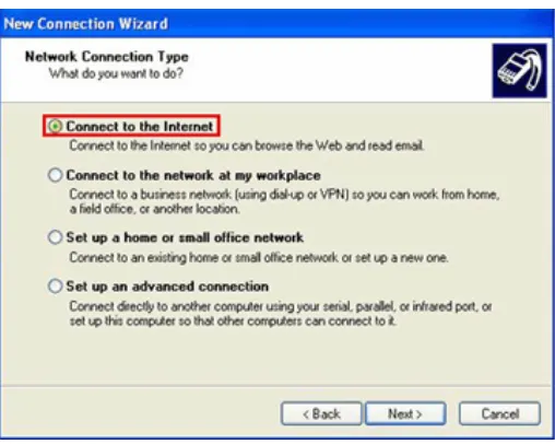 Gambar 13. Make New Connection pada Windows XP 