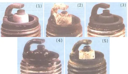 Gambar 21. Warna hasil pembakaran pada busi (BeniSetya Nugraha, 2005: 26)