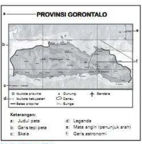 Gambar 1. Peta provinsi gorontalo disertai keterangan unsure-unsur 