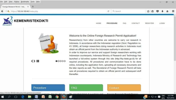 Figure 2: Submenu of  Foreign Research Permit on the website