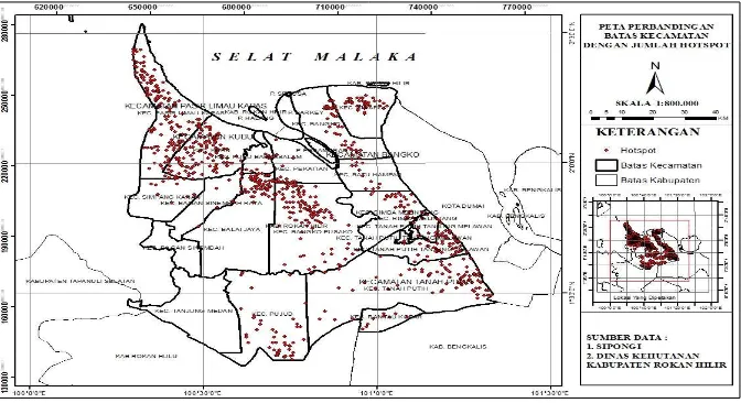 Gambar 2. Peta Sebaran Hotspot Tahun 2014 di Kabupaten Rokan Hilir