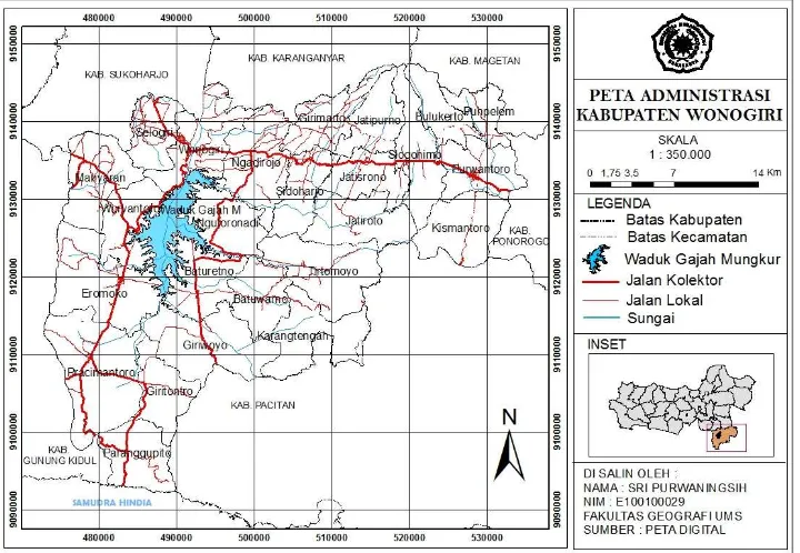 Gambar 1.1 Peta Administrasi Kabupaten Wonogiri 