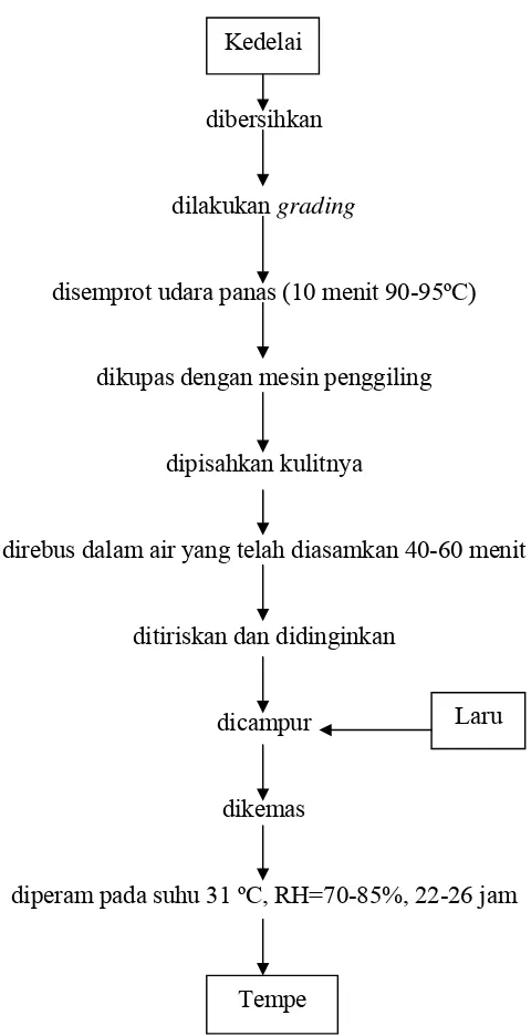 Gambar 2. Diagram alir pembuatan tempe cara pengupasan kering 
