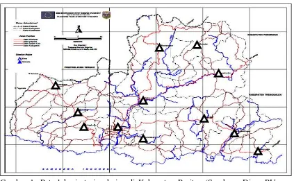 Gambar 1  Peta lokasi stasiun hujan di Kabupaten Pacitan (Sumber : Dinas PU dan Pengairan Kab