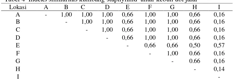 Tabel 3  Indeks Nilai Penting dan pola sebaran staphylinid di kebun ubi jalar 
