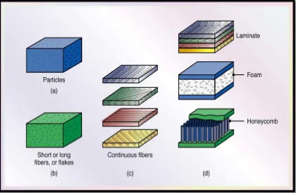 Figure 2.2: Schematic illustration of methods of reinforcing plastics (matrix) with 