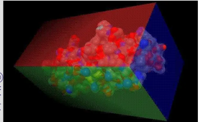 Gambar 3  Grid protein Hsp27 x, y, z berturut-turut merah, hijau, dan biru. 