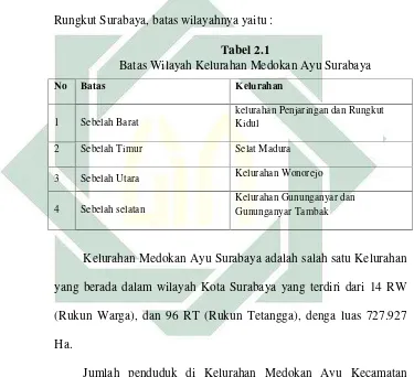 Tabel 2.1 Batas Wilayah Kelurahan Medokan Ayu Surabaya