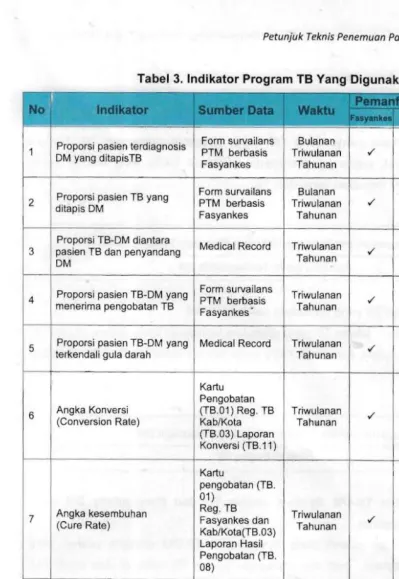 Tabel -3. Indikator Program TB Yang Digunakan 