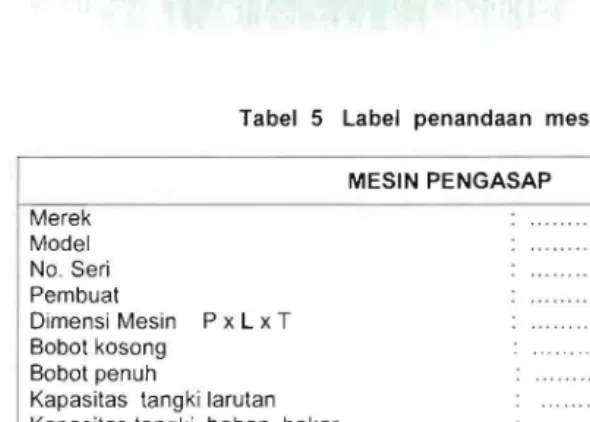 Tabel  5  Label  penandaan  mesin  pengasap 