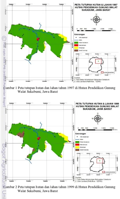 Gambar 1 Peta tutupan hutan dan lahan tahun 1997 di Hutan Pendidikan Gunung 