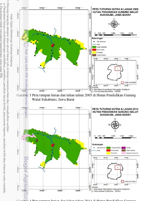 Gambar 3 Peta tutupan hutan dan lahan tahun 2005 di Hutan Pendidikan Gunung 