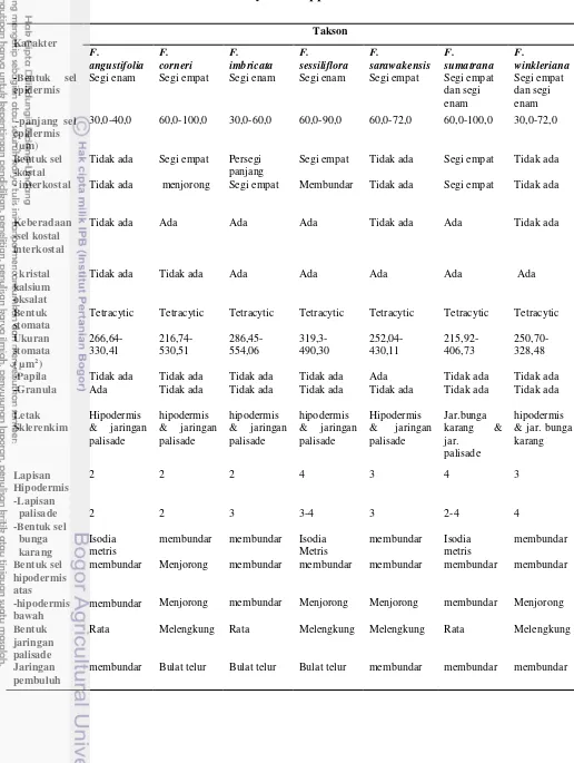 Tabel 3. Karakter Anatomi Freycinetia spp.  