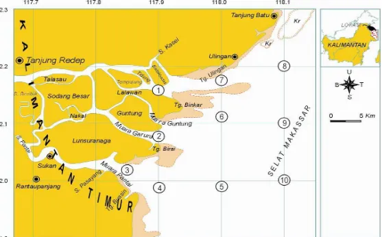 Gambar 3  Peta lokasi penelitian di perairan Berau 