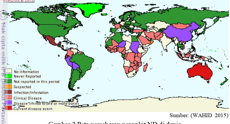 Gambar 2 Peta persebaran penyakit ND di dunia 