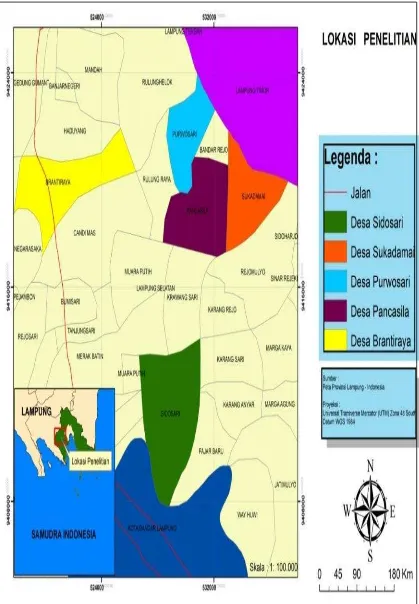 Gambar 1. Peta lokasi penelitian di Kecamatan Natar        (Sumber Peta : Kecamatan Natar, 2013) 