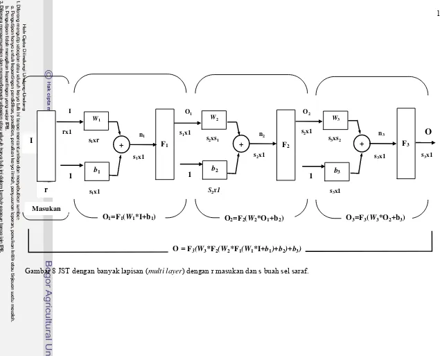 Gambar 8 JST dengan banyak lapisan (multi layer) dengan r masukan dan s buah sel saraf