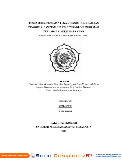 PENGARUH KESESUAIAN TUGAS-TEKNOLOGI, KEAHLIAN PENGGUNA, DAN PEMANFAATAN ...