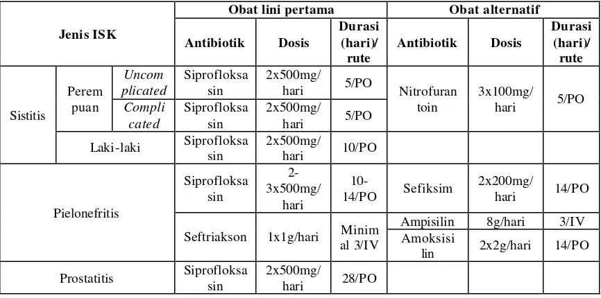 Tabel 1. Terapi Antibiotik untuk Pengobatan Infeksi Saluran Kemih  (Blok et al., 2007) 