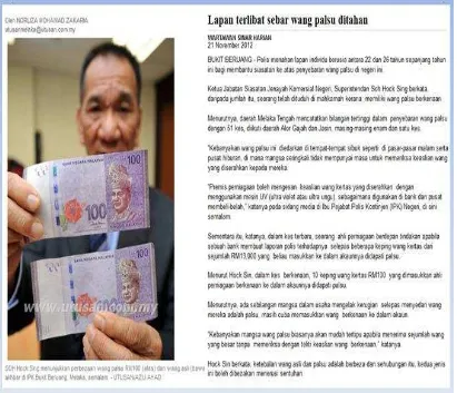 Figure 1.2: Newspaper Report About Counterfeit Banknote Crime in Malaysia 