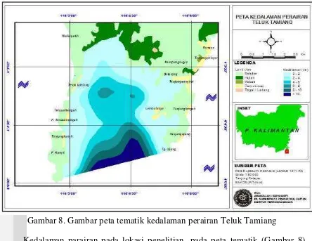 Gambar 8. Gambar peta tematik kedalaman perairan Teluk Tamiang 