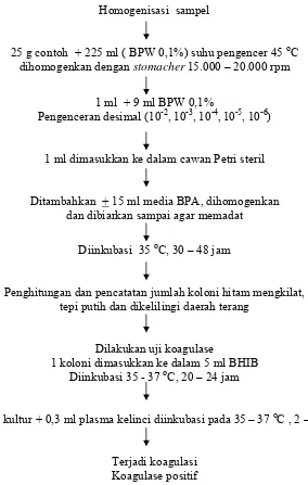 Gambar 4  Metoda pengujian  S. aureus (SNI  No. 19-2897-1992) 