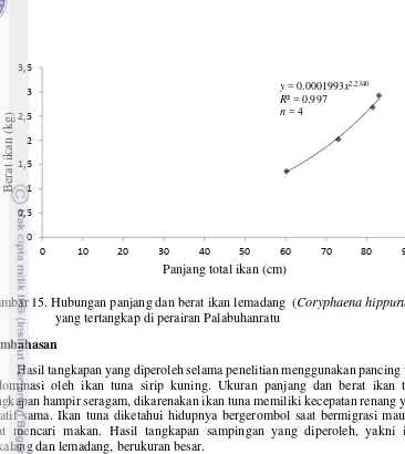 Gambar 15. Hubungan panjang dan berat ikan lemadang  (Coryphaena hippurus) 