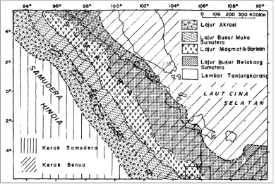 Gambar 3.  Peta Mendala Geologi Sumatera (Mangga, 1992) 