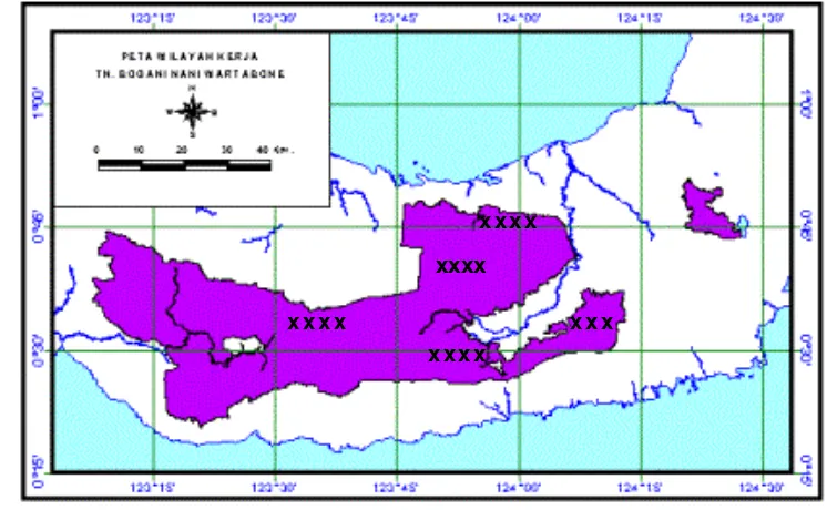 Gambar 14.  Peta lokasi penyebaran pinang yaki di TNBNW 