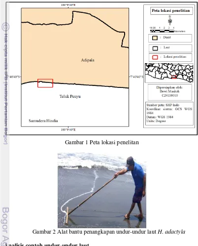 Gambar 2 Alat bantu penangkapan undur-undur laut  H. adactyla 