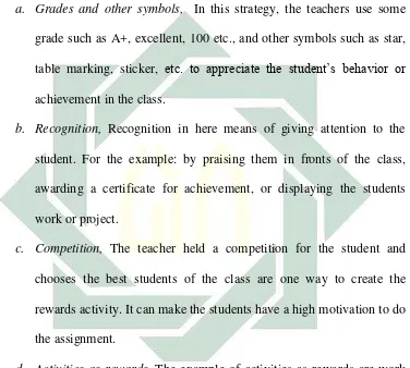 table marking, sticker, etc. to appreciate the student’s behavior or 