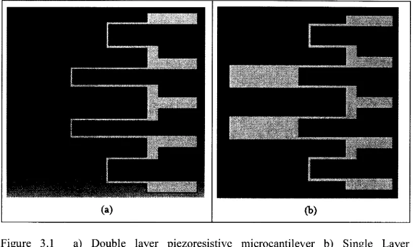 Figure 3.1 a) Double layer piezoresistive microcantilever b) Single Layer piezoresistive microcantilever 