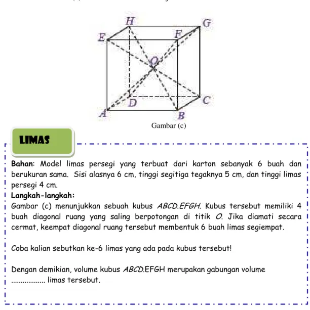 Gambar  (c)  menunjukkan  sebuah  kubus  ABCD . EFGH .  Kubus  tersebut  memiliki  4  buah  diagonal  ruang  yang  saling  berpotongan  di  titik  O 