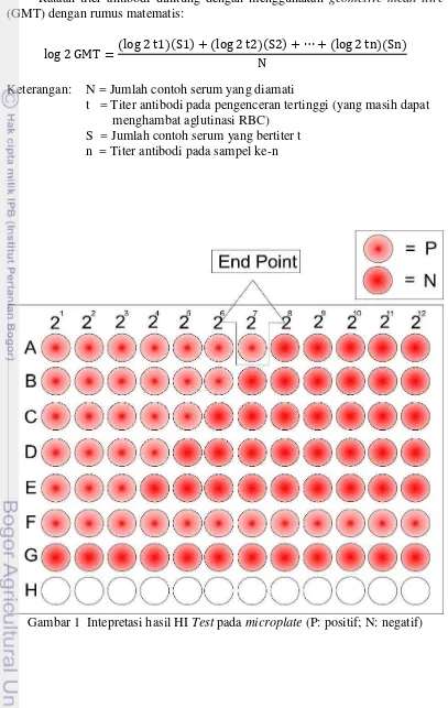 Gambar 1  Intepretasi hasil HI Test pada microplate (P: positif; N: negatif) 