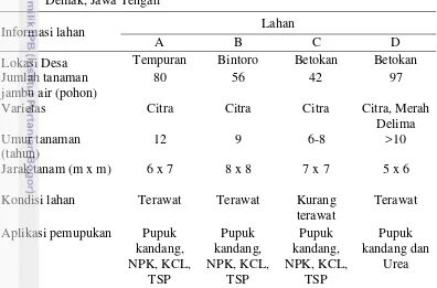 Tabel 3   Kondisi umum empat lahan pertanaman jambu air di wilayah Kabupaten 