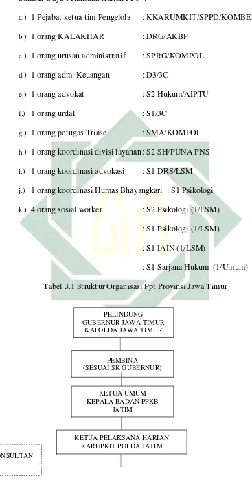 Tabel 3.1 Struktur Organisasi Ppt Provinsi Jawa Timur  