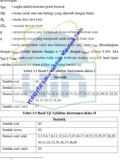 Tabel 3.2 Hasil Uji Validitas Instrumen siklus I PDFill PDF Editor with Free Writer and Tools