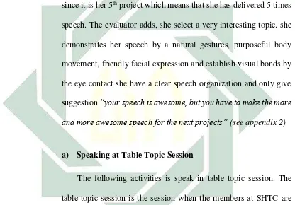 table topic session is the session when the members at SHTC are 