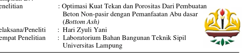 Tabel Kubutukan Bahan Beton Non-pasir untuk 1 kali Adukan 