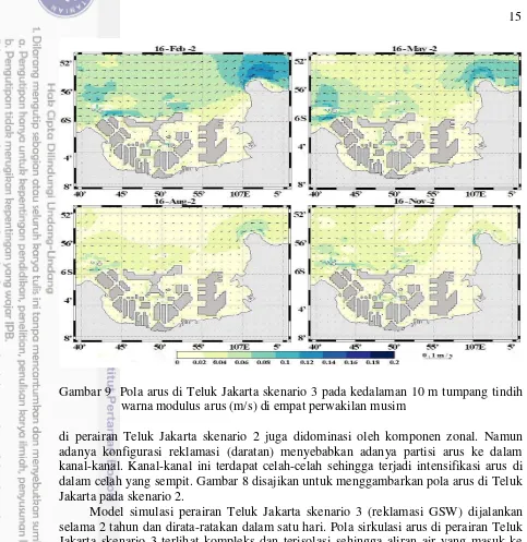 Gambar 9  Pola arus di Teluk Jakarta skenario 3 pada kedalaman 10 m tumpang tindih 