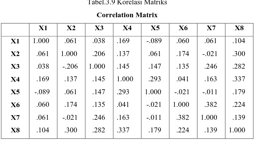 Tabel.3.9 Korelasi Matriks 