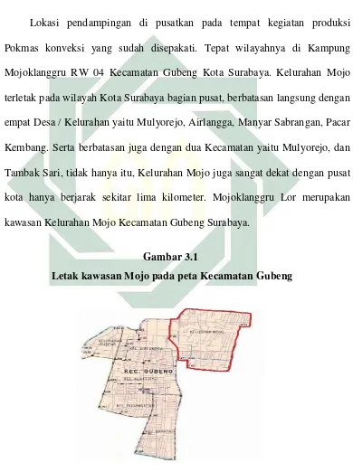   Gambar 3.1  Letak kawasan Mojo pada peta Kecamatan Gubeng 