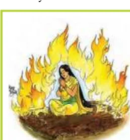 Gambar 1.13 Ilustrasi cerita Rāmāyana Dewi Sītā terjun ke dalam bara api 