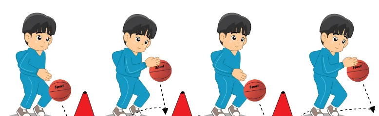 Gambar 1.56 Pembelajaran 3 menggiring bola melewati rintangan pada bola basket