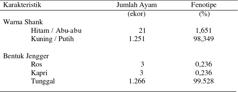 Tabel 4. Frekuensi Fenotipe  Warna Shank dan Jengger Ayam Merawang di    Peternakan AT3  