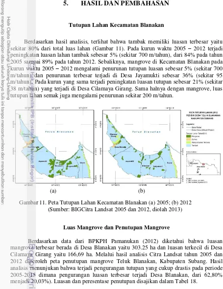 Gambar 11. Peta Tutupan Lahan Kecamatan Blanakan (a) 2005; (b) 2012 
