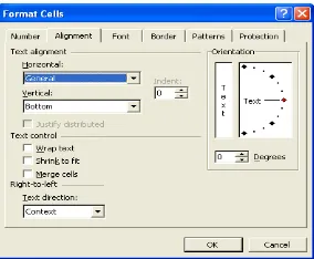 Gambar 4.4.   Kotak dialog Format Cells Alignment 