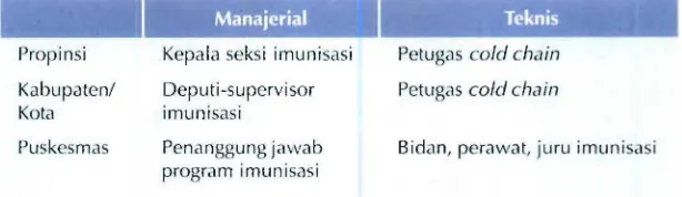 Tabel  4.  Tenaga  Imunisasi  berdasarkan Kategori Manajerial dan Teknis 