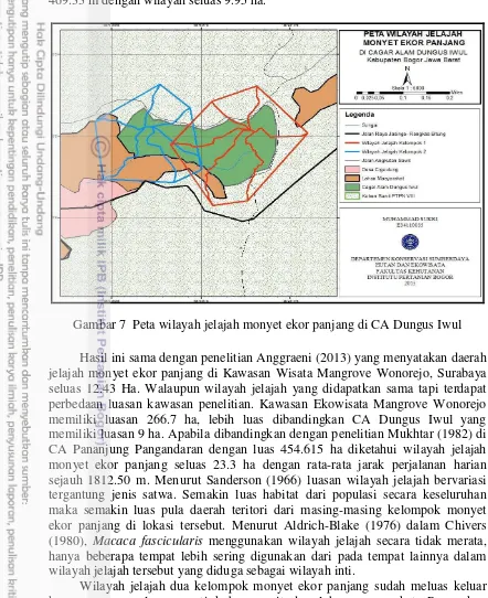 Gambar 7  Peta wilayah jelajah monyet ekor panjang di CA Dungus Iwul 